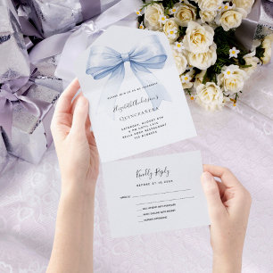 Invitación Todo En Uno Azul cálido Quinceanera rsvp