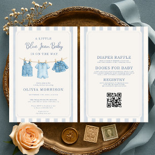 Invitación Todo en uno Azul Jean Baby Niño Celebración de Beb
