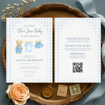 Todo en uno Azul Jean Baby Teddy Bear Baby Shower