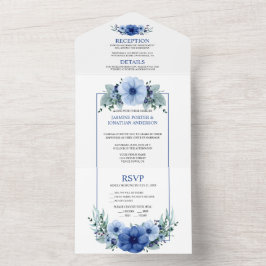 Invitación Todo En Uno Azul Marino, Anémona Floral Azul Claro |