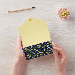 Invitación Todo En Uno Azul Marino Limón Arte – Diseño Refrescante de Cit
