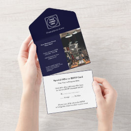 Invitación Todo En Uno Azul Marino Moderno | Negocios Profesionales 