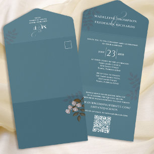 Invitación Todo En Uno Azul Minimalista simple moderno RSVP de código Q