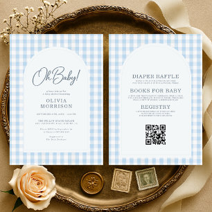 Invitación Todo en uno Azul Oh Baby Gingham Baby Shower