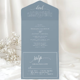 Invitación Todo En Uno Azul Polvoriento Simple Moderno Script