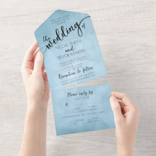 Invitación Todo En Uno Azul turbio, apenas hay cuadrados textura Boda