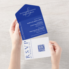 Invitación Todo En Uno Azul y blanco-Boda moderno-