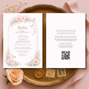 Invitación Todo en uno Baby en flor Cumpleaños de mariposa pa