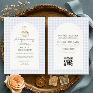 Invitación Todo en uno Baby está preparando café azul Baby Sh