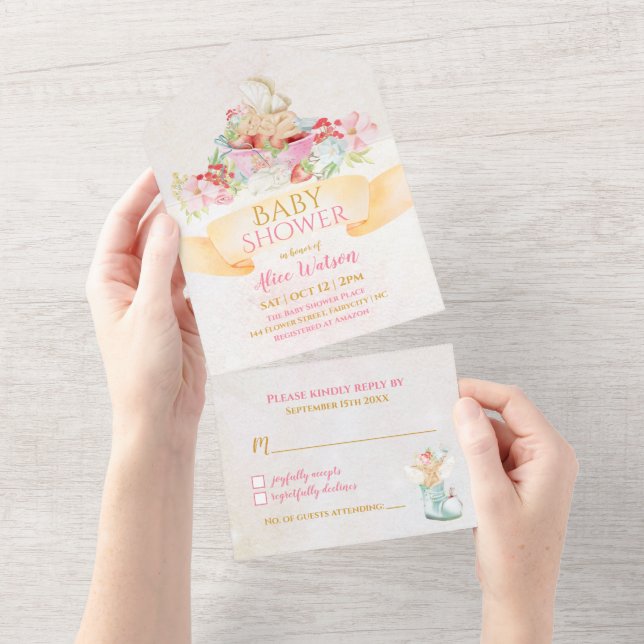 Invitación Todo En Uno Baby Fairy Delicate Girly Baby Shower (desgarro)
