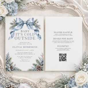 Invitación Todo en uno Baby hace frío afuera Azul Fiesta de b