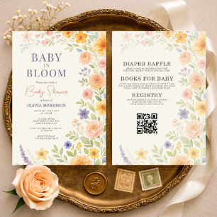 Invitación Todo en uno Baby In Bloom Fiesta de Bebé Floral