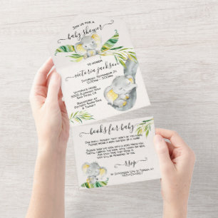 Invitación Todo En Uno Baby Jungle Elephant Baby Shower