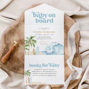 Invitación Todo En Uno Baby on Board Beach Surf Baby Shower