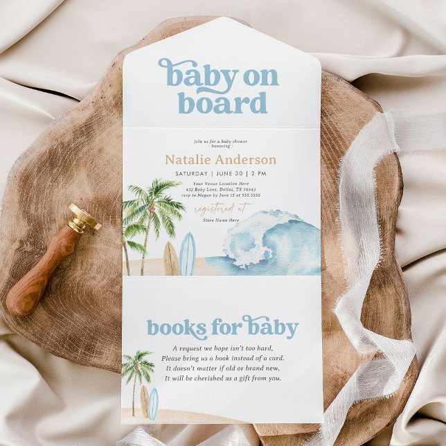 Invitación Todo En Uno Baby on Board Beach Surf Baby Shower (Subido por el creador)