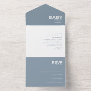 Invitación Todo En Uno Baby Shower azul formal elegante minimalista