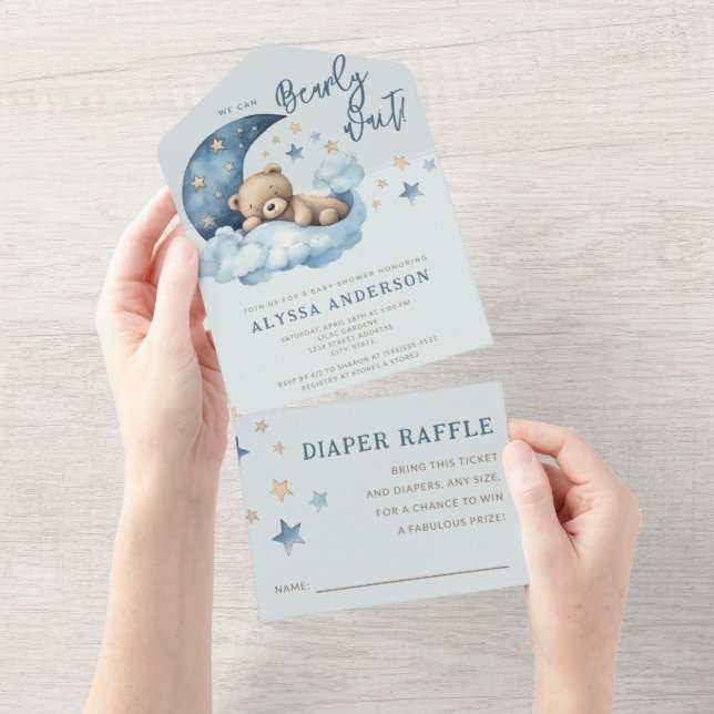 Invitación Todo En Uno Baby Shower Bearly Wait (desgarro)