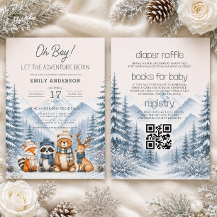 Invitación Todo en Uno Baby Shower Bosque Invernal