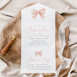 Invitación Todo En Uno Baby Shower Chica de color de agua rosada