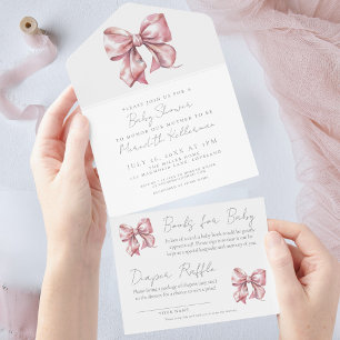 Invitación Todo En Uno Baby Shower Chica de plegado rosado