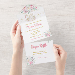 Invitación Todo En Uno Baby Shower Cisne Princesa