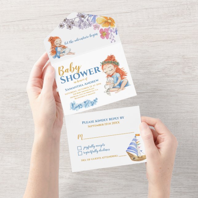 Invitación Todo En Uno Baby Shower de aventura náutica (desgarro)