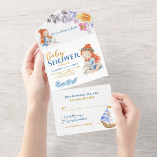 Invitación Todo En Uno Baby Shower de aventura náutica