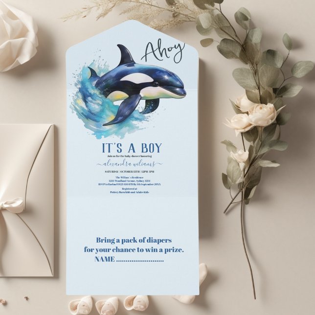 Invitación Todo En Uno Baby Shower de ballena acuática bajo el mar (Subido por el creador)