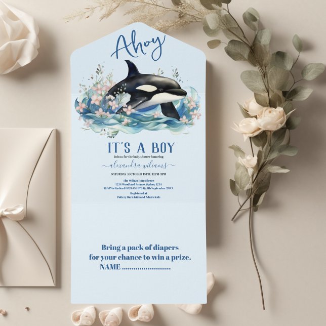 Invitación Todo En Uno Baby Shower de ballena acuática bajo el mar (Subido por el creador)