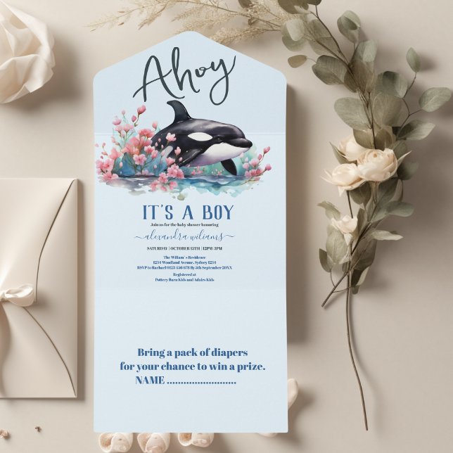 Invitación Todo En Uno Baby Shower de ballena acuática bajo el mar (Subido por el creador)