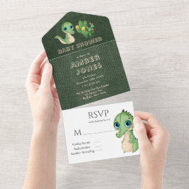 Invitación Todo En Uno Baby Shower de Cute Alligator Green Leather Cactus