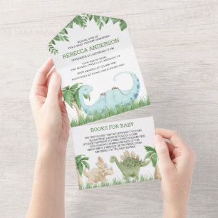 Invitación Todo En Uno Baby Shower de dinosaurios durmientes de la jungla