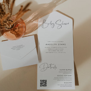 Invitación Todo En Uno Baby Shower de escritura Minimalista moderna