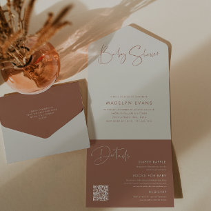 Invitación Todo En Uno Baby Shower de escritura Minimalista moderna