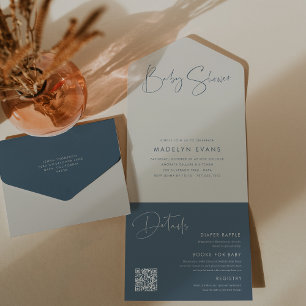 Invitación Todo En Uno Baby Shower de escritura Minimalista moderna