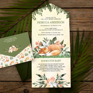 Invitación Todo En Uno Baby Shower de Fox de Vintage Rustic Woodland