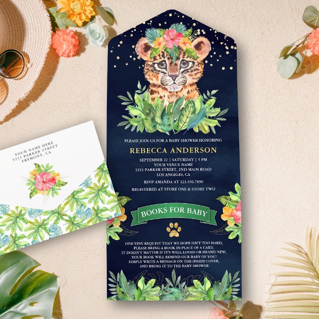 Invitación Todo En Uno Baby Shower de la Marina Leopardo de la Selva Trop (Subido por el creador)
