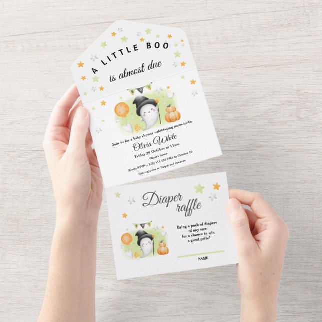 Invitación Todo En Uno Baby Shower de Little Boo de Halloween (desgarro)