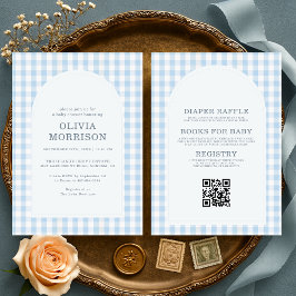 Invitación Todo en uno Baby Shower de Niño en Cuadros Azules