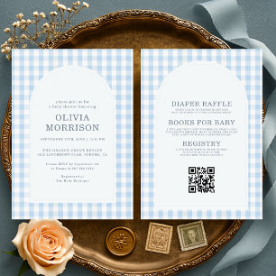 Invitación Todo en uno Baby Shower de Niño en Cuadros Azules