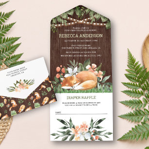 Invitación Todo En Uno Baby Shower de Rush Wood Sleeping Fox Woodland