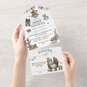 Invitación Todo En Uno Baby Shower de Rustic Boho Wild West Boy
