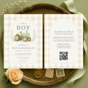Invitación Todo en Uno Baby Shower de Tractor Es un Niño