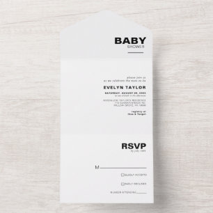 Invitación Todo En Uno Baby Shower formal elegante y minimalista