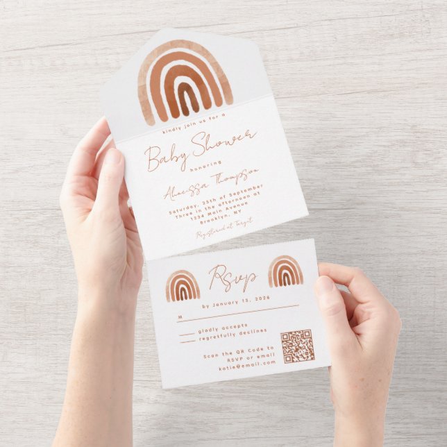 Invitación Todo En Uno Baby Shower Rainbow del Boho de presupuesto (desgarro)