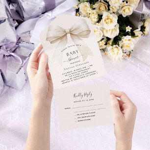 Invitación Todo En Uno Baby Shower rsvp neutro en cuanto a la crema beige