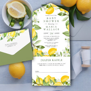 Invitación Todo En Uno Baby Shower Rustic Citrus Lemon Orchard