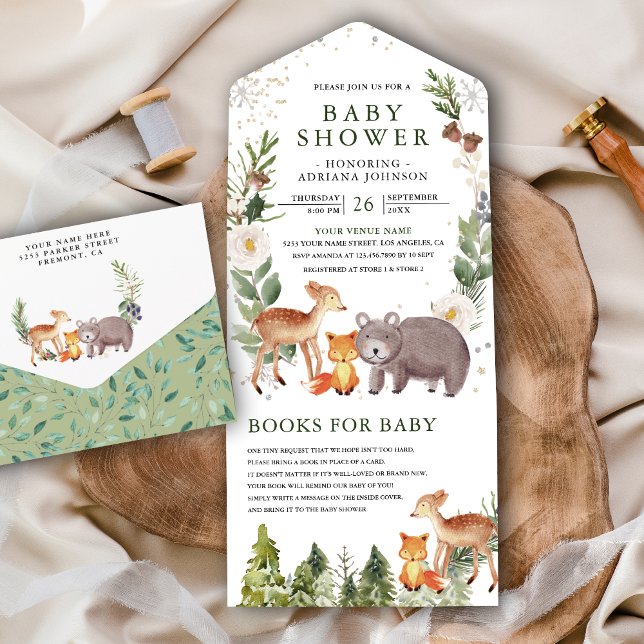 Invitación Todo En Uno Baby Shower Rustic Cute Woodland Forest Animals (Subido por el creador)