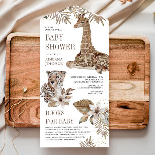 Invitación Todo En Uno Baby Shower Rústico Boho Safari con Leopardo y Jir