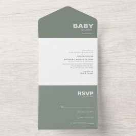 Invitación Todo En Uno Baby Shower verde formal elegante minimalista